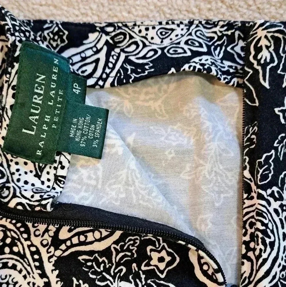 ❤️ Ralph Lauren Petite Skirt Paisley Print Size 4p Black White - Picture 5 of 8